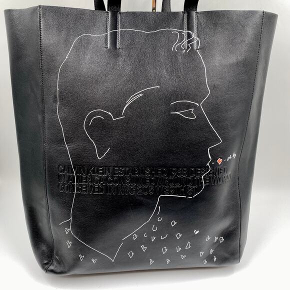 Calvin Klein x Andy Warhol Black Leather Tote Bag 205W39NYC RTW $1450 Shoulder - Picture 3 of 13